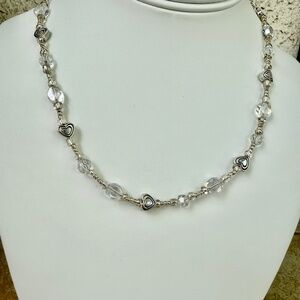 Hand Crafted Clear Beads and Silver Hearts Necklace